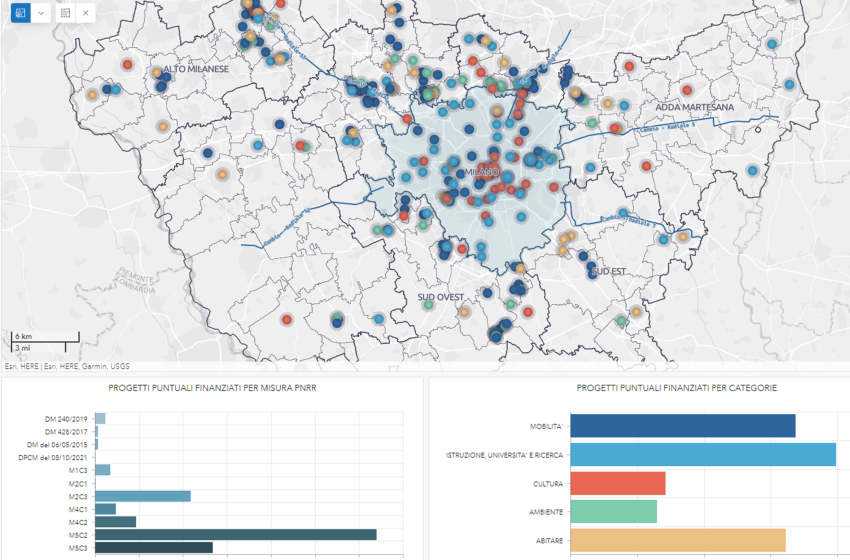  Mappa dei progetti finanziati con fondi PNRR relativi ai comuni della Città metropolitana di Milano
